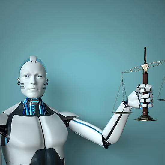 Robot holding scales of justice