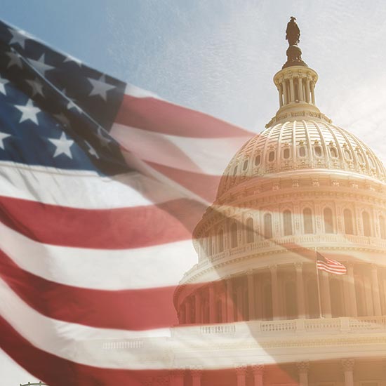 Capital with american flag