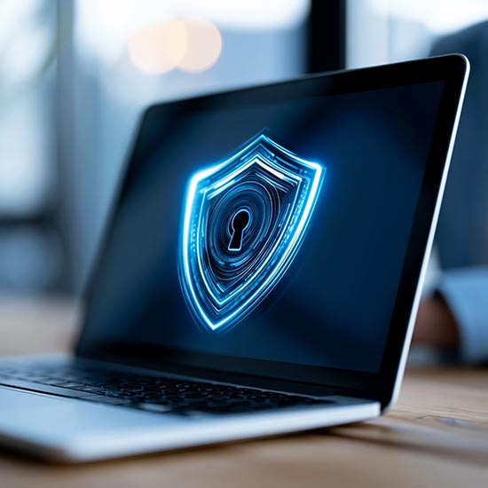 laptop with shield on front